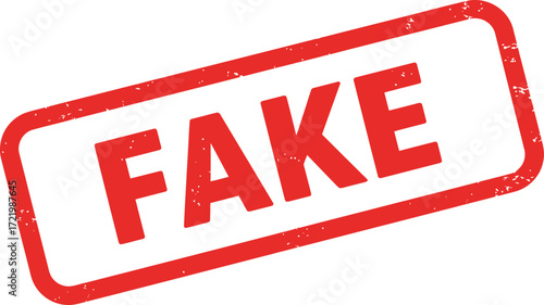 Red stamp declaring 'fake' symbolizing deception misinformation and untruthful content graphic isolated on transparent background