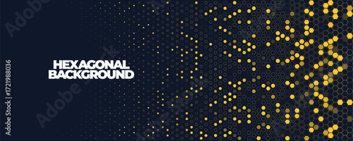 Hexagon Background Glowing Honeycomb Pattern In Yellow Blue Colors for AI, Tech Digital Forum and Conference Ad Presentation. Hexagonal Modern Texture. Halftone Gradient Backdrop. Vector Abstract BG