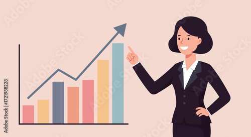 Businesswoman presenting upward trending chart symbolizing company success
