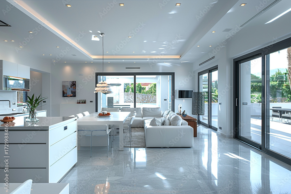 Fototapeta premium Modern Home Interior Kitchen with Stylish Dining Space