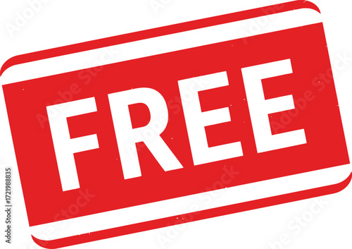 Bold red stamp with white "free" text promoting special offers and discounts isolated on transparent background