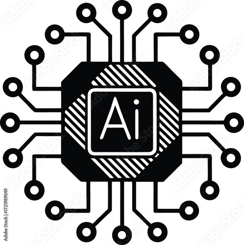 black ai chip design clip art preview