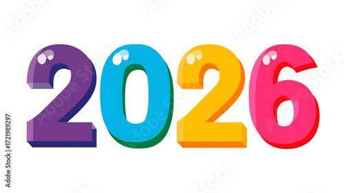 Colorful numbers 2026 isolated on transparent background