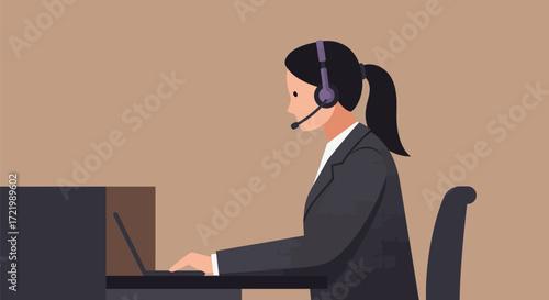 Professional woman offering customer support and assistance via headset