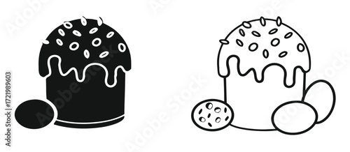 Solid glyph vector icon of a sweet muffin or cupcake for a bakery dessert representing a delicious homemade pastry and party snack food 