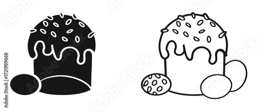 Solid glyph vector icon of a sweet muffin or cupcake for a bakery dessert representing a delicious homemade pastry and party snack food 