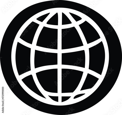 Global network symbol a stylized earth globe icon represents connectivity and worldwide reach with a bold design