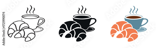 breakfast coffee croissant icon sign vector 
