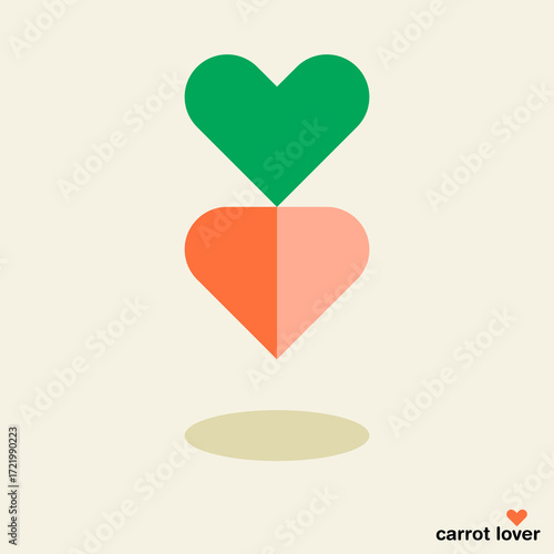 Cute carrot vector illustration. Food icon. Heart shape. 