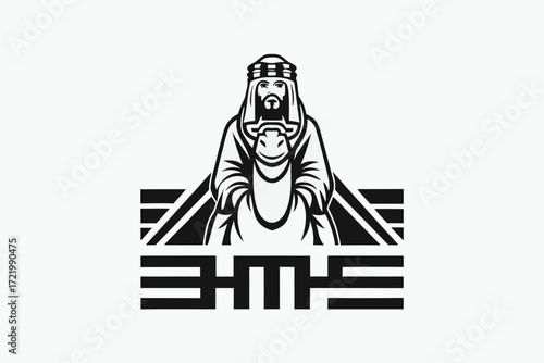Arab Man Holding Sheep Head Silhouette on White Background