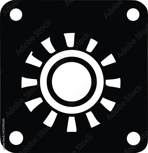 Bright sun symbol icon represents light warmth sunshine energy weather celestial body power source illumination natural phenomenon.