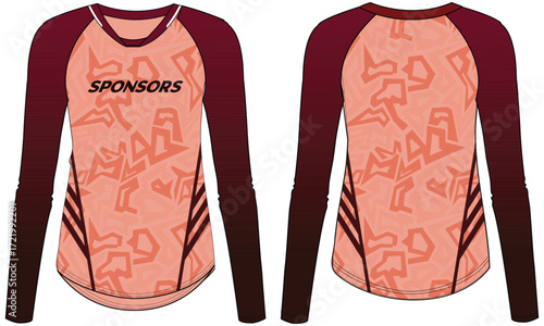 Women Long Sleeve Sports Jersey t-shirt design concept Illustration suitable for girls and Ladies for Volleyball jersey, Football, badminton, Soccer, netball and tennis, Sport uniform kit for sports
