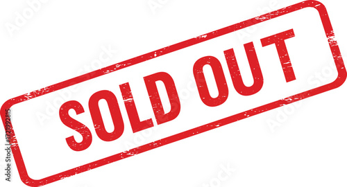 Red rubber stamp graphic text sold out symbol illustrating complete stock status isolated on transparent background