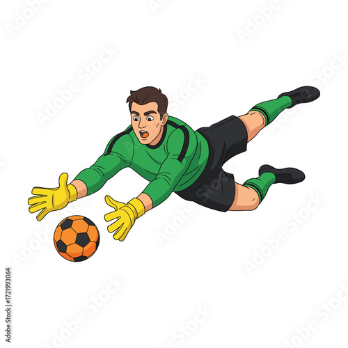 High-Quality Flat Vector Illustration: Soccer Goalkeeper Diving Save