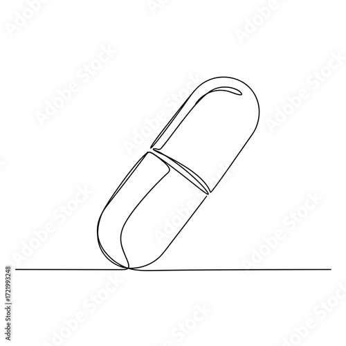 Simple line drawing of a capsule pill on a flat surface  