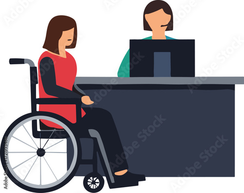 Wheelchair User with Headset for Customer Support Vector Inclusive Call Center Illustration