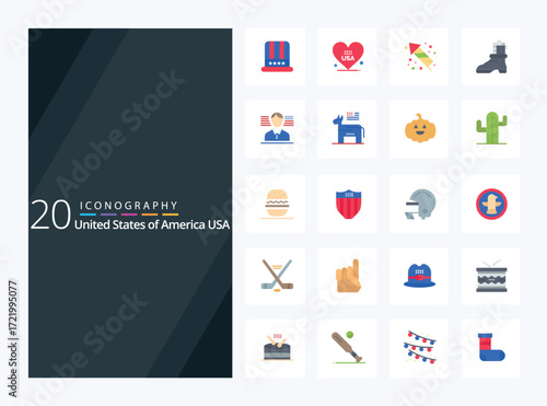 20 Usa Flat Color icon for presentation. Vector icons illustration