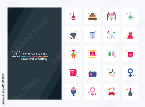 20 Wedding Flat Color icon for presentation. Vector icons illustration