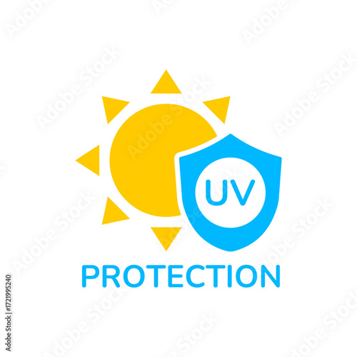 UV protection icon set. UV radiation icon. Ultraviolet symbol. Sun uv protection icons. Vector pictogram of sunscreen spf. Skincare illustration, sign for cosmetics packaging