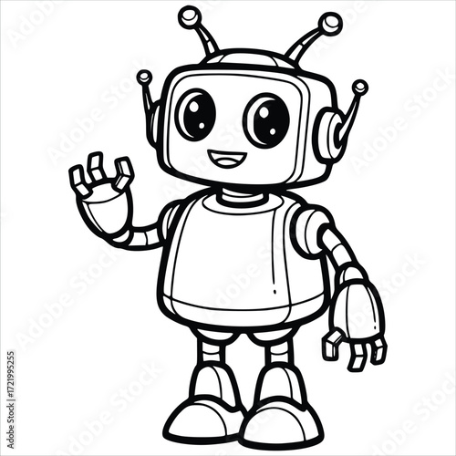 Smiling Robot Waving with Friendly Design