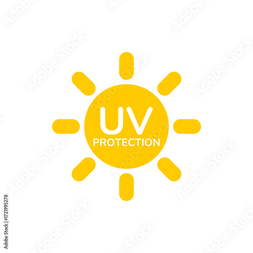 UV protection icon set. UV radiation icon. Ultraviolet symbol. Sun uv protection icons. Vector pictogram of sunscreen spf. Skincare illustration, sign for cosmetics packaging