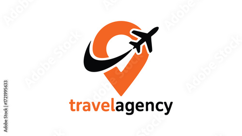 Modern travel agency logo with airplane and location pin graphics for global journeys