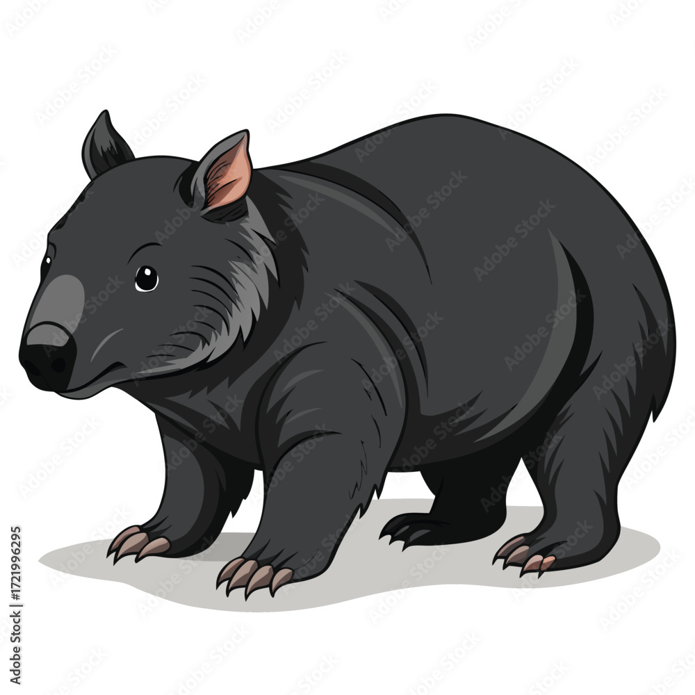 Fototapeta premium Cute Common Wombat Illustration, Cartoon Style, Friendly and Approachable, Australian Fauna, Isolated on White Background.