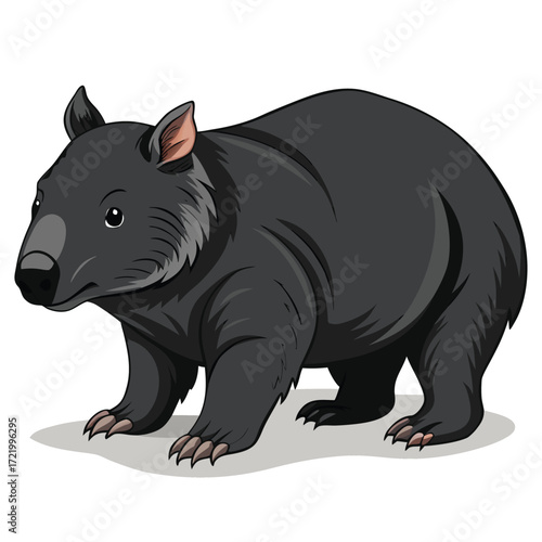 Cute Common Wombat Illustration, Cartoon Style, Friendly and Approachable, Australian Fauna, Isolated on White Background.