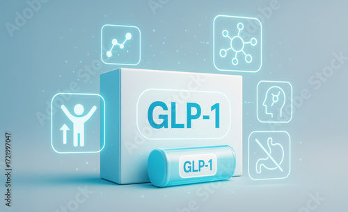 GLP 1 drug promotes weight loss while informing about potential side effect in clinical style health concept image