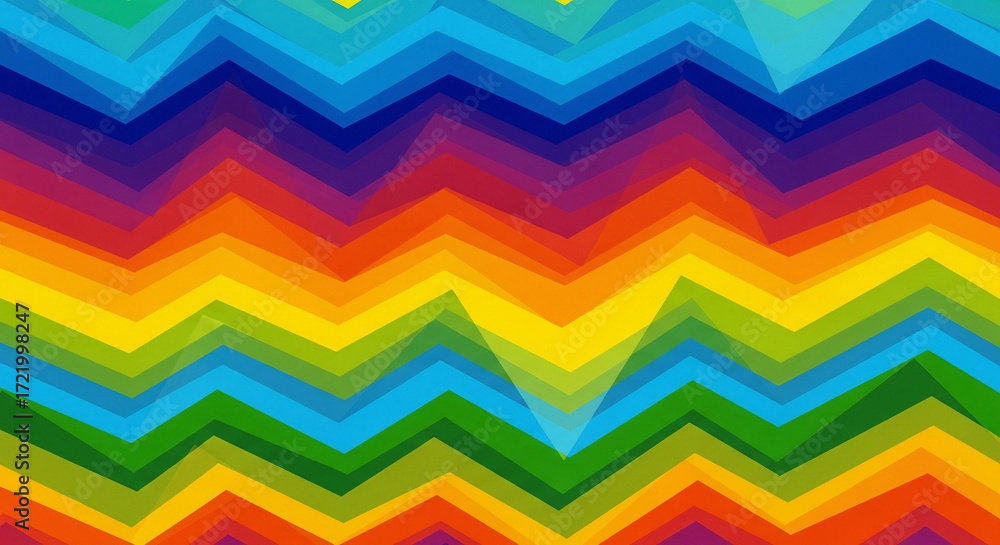 Obraz premium 'Vibrant Rainbow Chevron Pattern with Layered Colors and Geometric Shapes, Creating a Dynamic and Playful Mood'