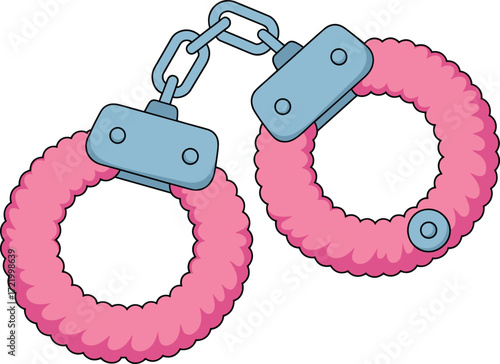 handcuffs, fluffy, pink, novelty, costume, soft, plush, playful, accessory, chain, lock, metal, fun, romantic, prop