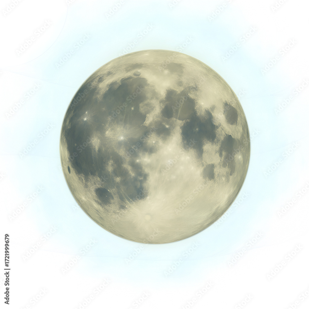 Obraz premium Detailed full moon with craters isolated on transparent background