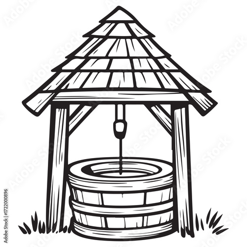 Village Water Well silhouette vector