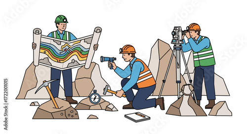 Geological Survey Team Conducting Field Research.