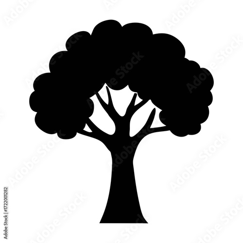 Black tree silhouette vector graphic for nature illustration and tree icon design element and art projects