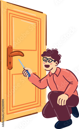 Person fixing a door handle