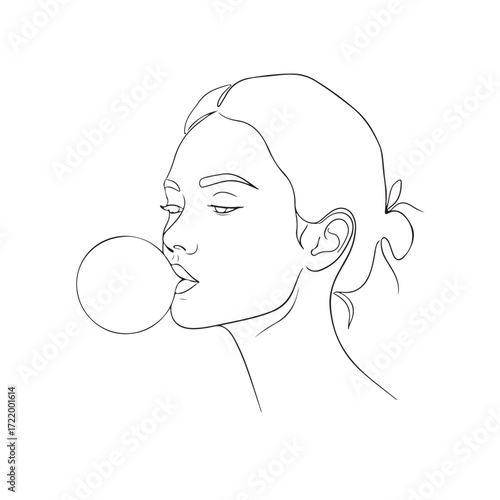 Fun Portrait with Bubble Gum Line Art