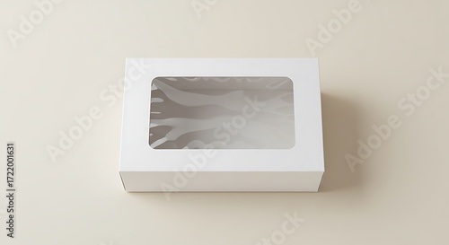Mockup a white bakery box with a clear window, isolated on a light background for commercial usage