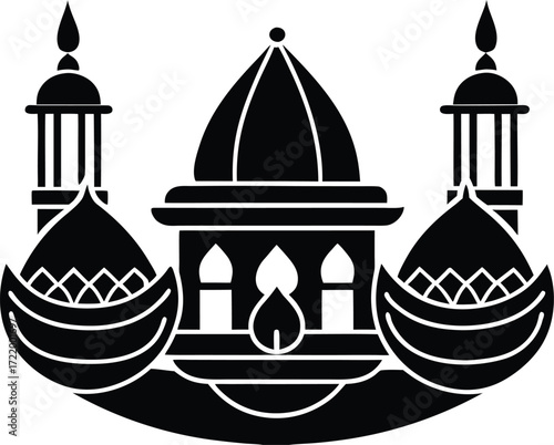 Ancient architecture and vintage birdcage vector illustration