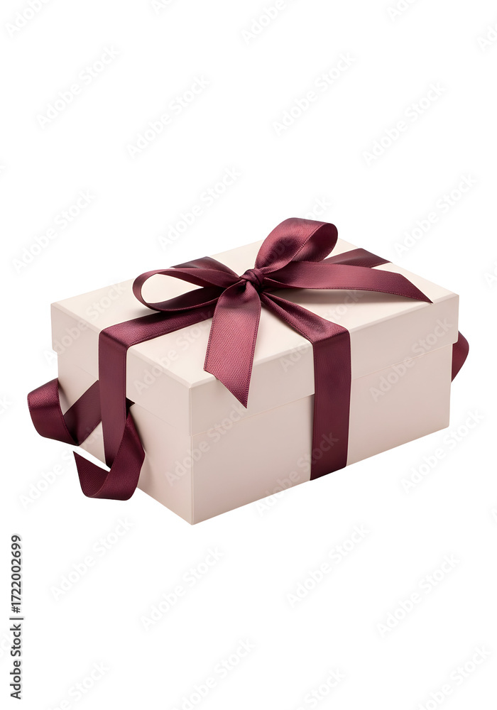 Obraz premium Elegant White Gift Box With Burgundy Ribbon