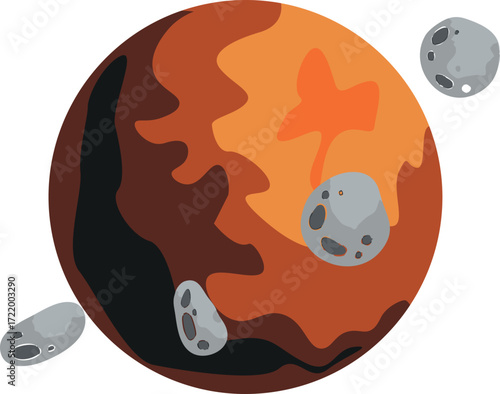 vector art of gaseous orange planet and planetary ring of rocks