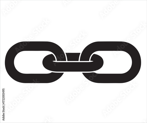 Chain link silhouette illustration, black vector icon symbolizing connection, strength, unity, bondage, security, industrial metal chain, and durability concept isolated on white background