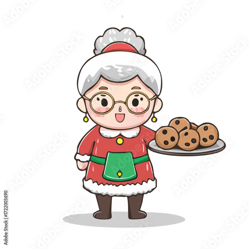 Cute Christmas Grandma Vector — Adorable Holiday Grandmothers with Cookies and Festive Outfits