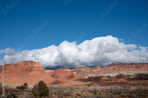 Cumulus Clouds over Red Rock Cliffs, Capitol Reef National Park