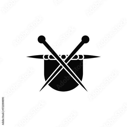 Knitting Needles with Yarn Ball Silhouette Icon Design