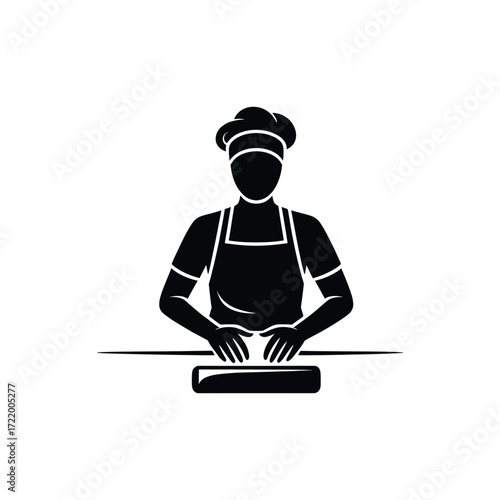 Chef Rolling Dough Silhouette Icon Design
