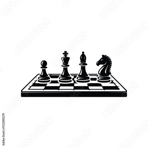 chess pieces on a chessboard with Pieces Silhouette Icon Design