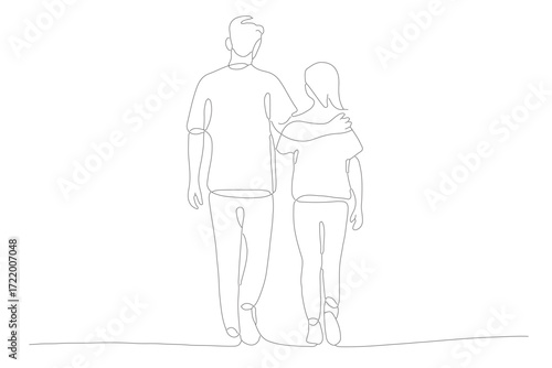 Parent and child walking arm in arm minimalist line art