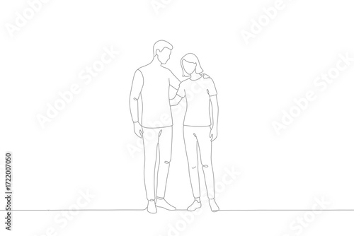 Parent comforting teenager with supportive embrace line art