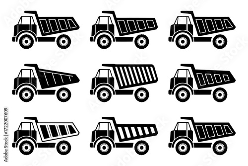 Diverse dump truck collection silhouette 